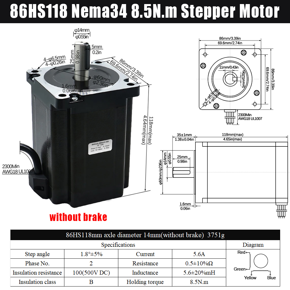 MHCNC Nema34 118mm 8.5Nm Açık  - Robot Arm Motor incelemesi ve fiyatı